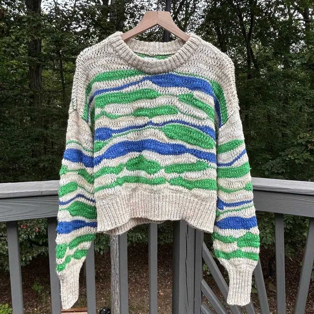 Aerie Intarsia Green and Blue Stripe Sweater Size SP - Picture 1 of 7